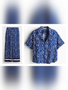 H&M Dark Blue Patterned Two Piece Co Ord Set